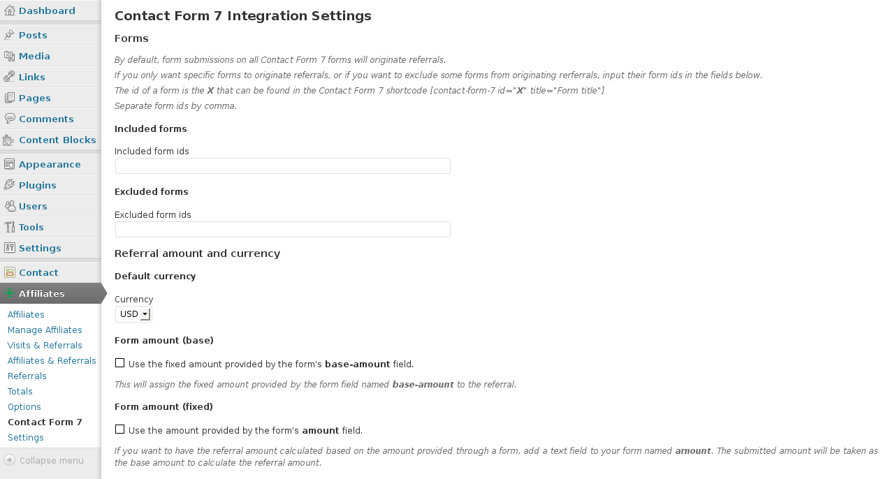 Contact Form 7 Integration Settings