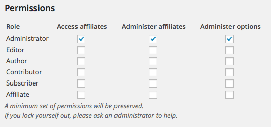 Affiliates Permissions