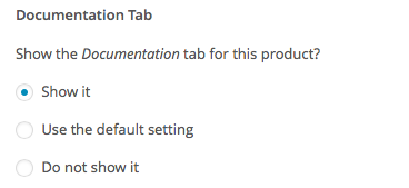 Documentation Tab Product Setting