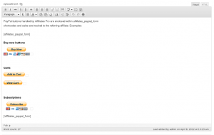 Editing a page with PayPal buttons handled by Affiliates Pro