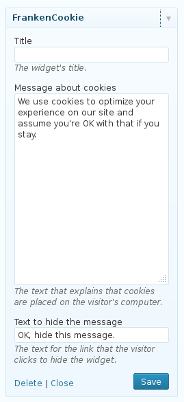 FrankenCookie Widget Settings