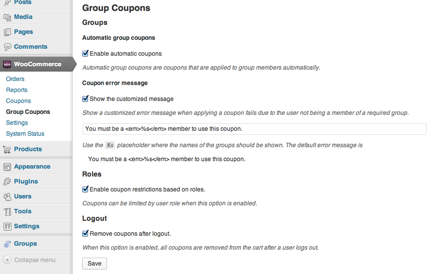 WooCommerce Group Coupons Admin