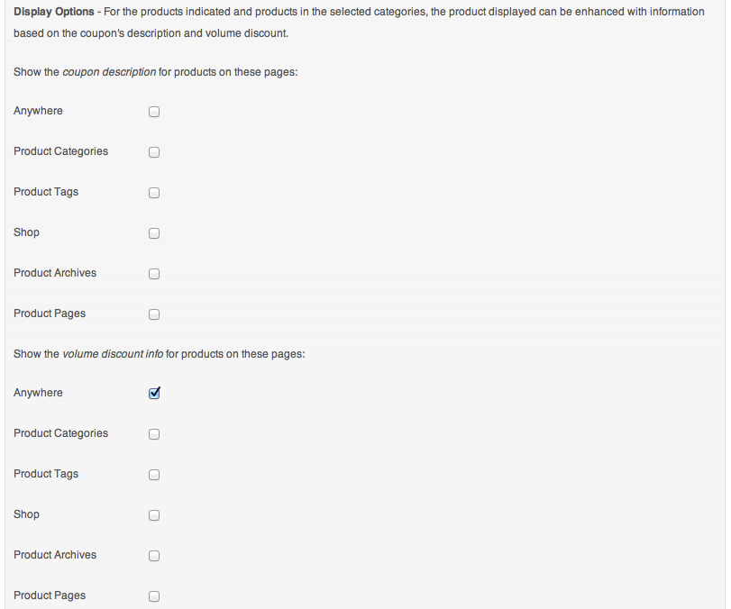 Volume Discount Coupon Display Settings