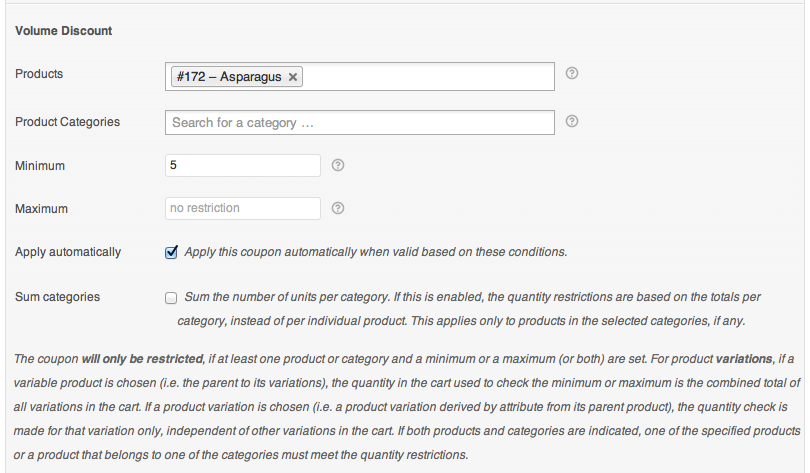 Volume Discount Coupon Restriction Settings