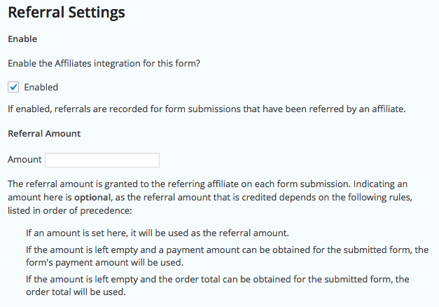 Form Settings - Referral Settings