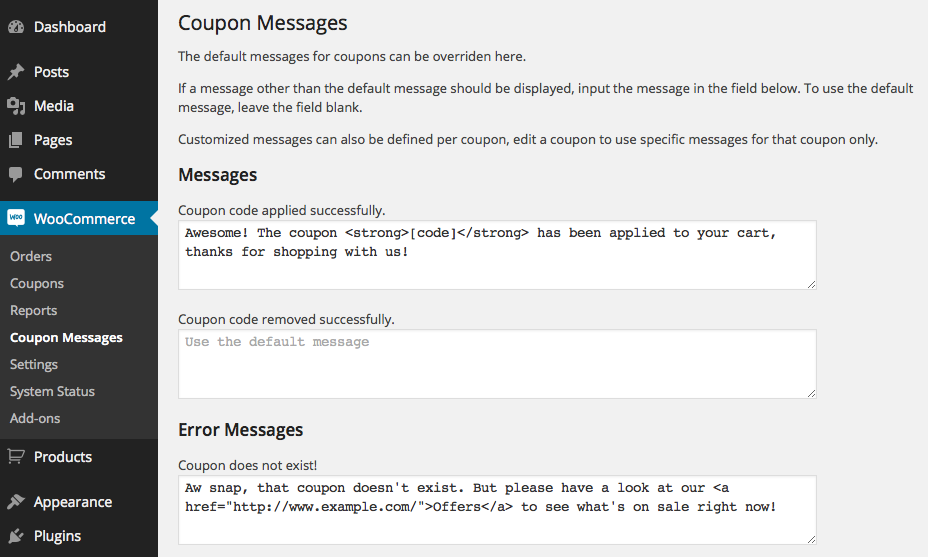 Customized Generic Coupon Messages