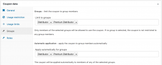Showing coupon settings for distributor groups