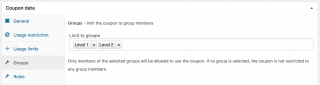 Showing settings for a coupon restricted to two groups