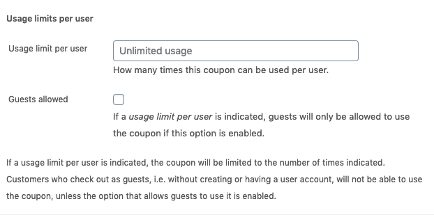 Coupon usage limits per user