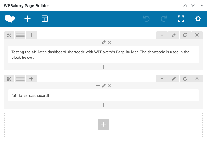 WPBakery Page Builder using the [affiliates_dashboard] shortcode.