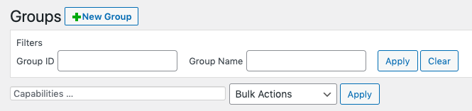 Showing a part of the administrative section where a new group can be created.