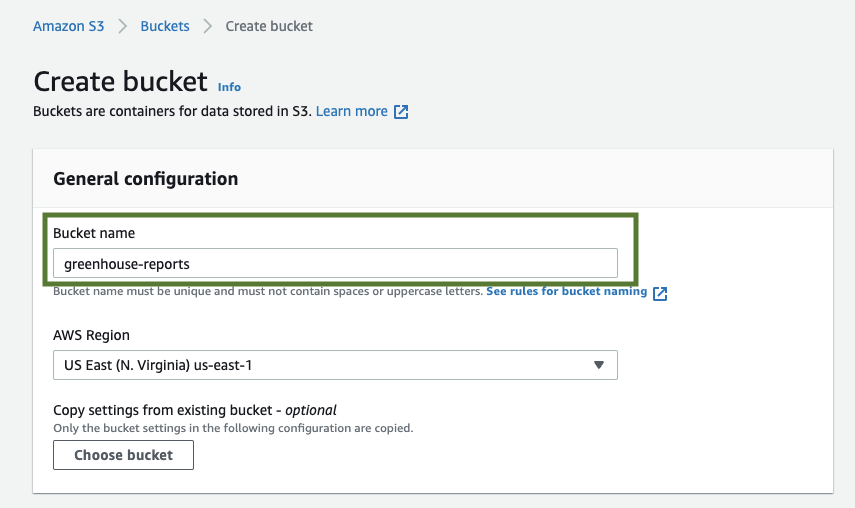 Creating a bucket in Amazon S3