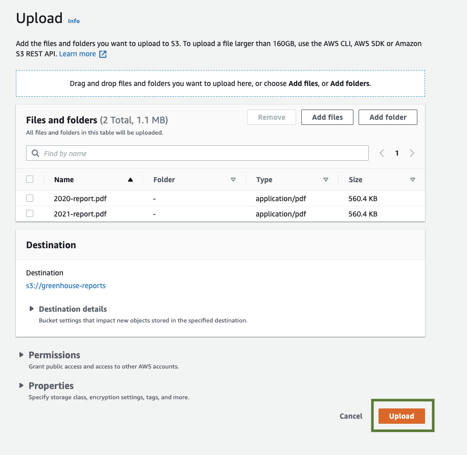 Uploading objects to a Amazon S3 bucket